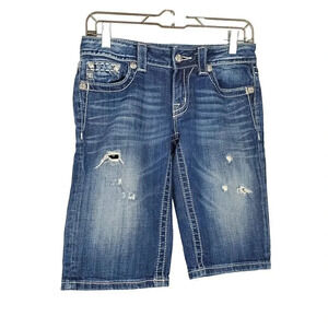 Women's MISS ME Jean Shorts 27 JP5182M7 Bermuda Rhinestones Distressed 12" Fleur